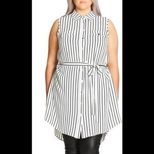 City Chic Striped Sleeveless Crepe Tunic